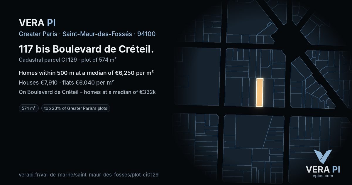 117 bis Boulevard de Créteil, Saint-Maur-des-Fossés at night – the plot lit, the parcels around coloured by the prices near them