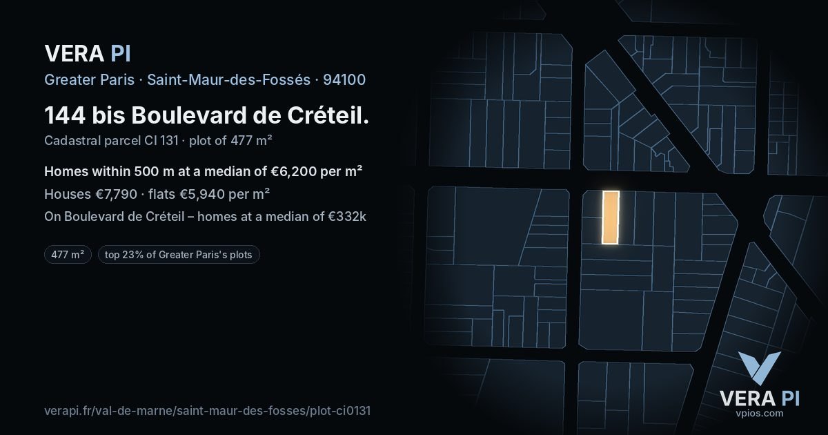 144 bis Boulevard de Créteil, Saint-Maur-des-Fossés at night – the plot lit, the parcels around coloured by the prices near them
