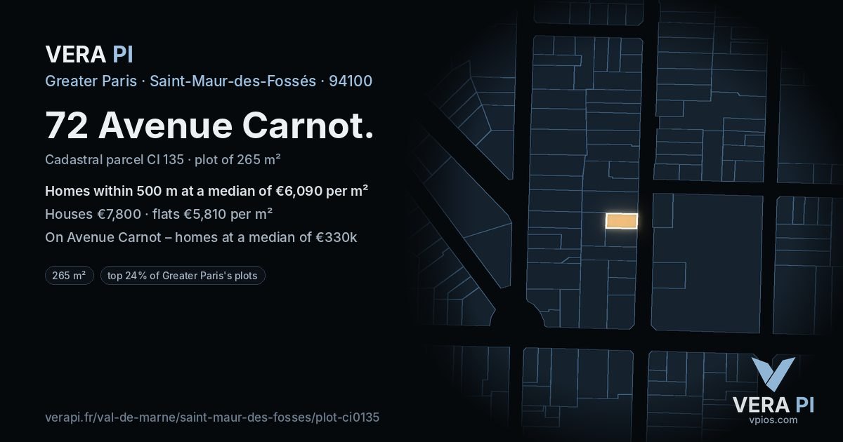 72 Avenue Carnot, Saint-Maur-des-Fossés at night – the plot lit, the parcels around coloured by the prices near them