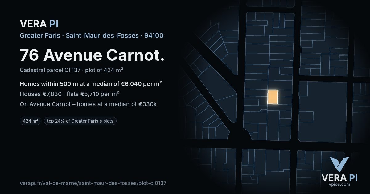 76 Avenue Carnot, Saint-Maur-des-Fossés at night – the plot lit, the parcels around coloured by the prices near them