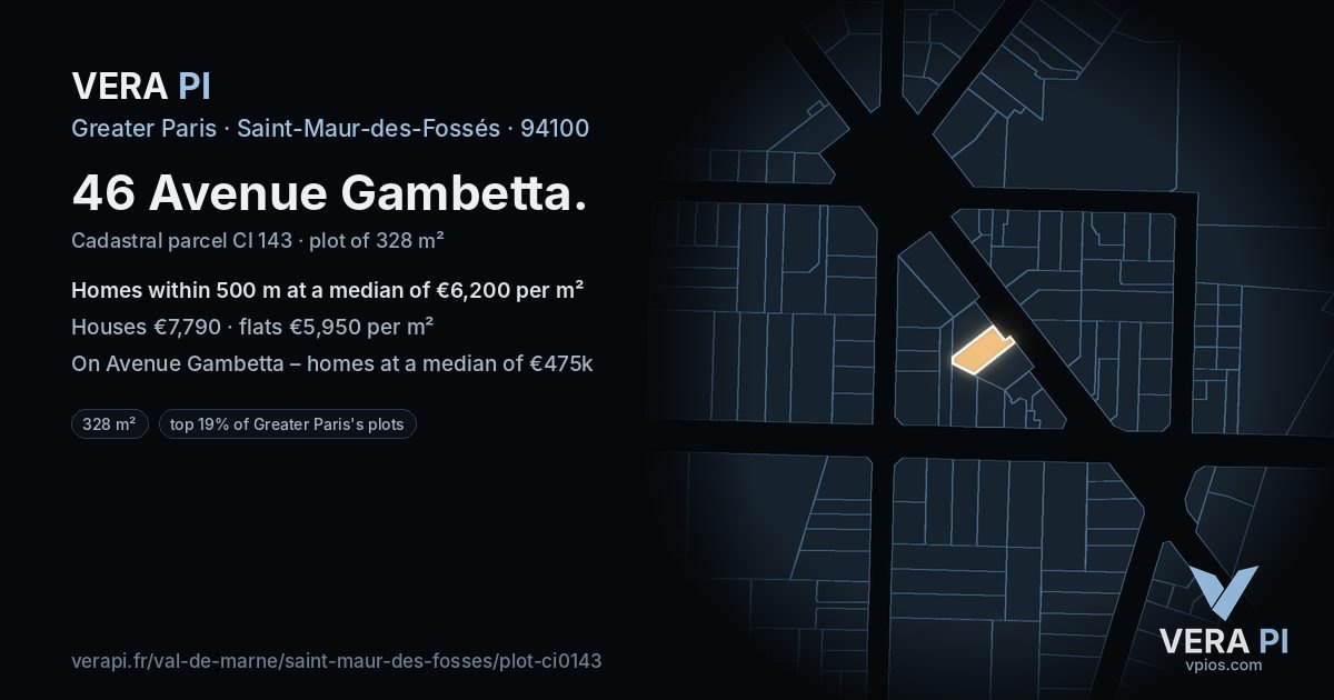 46 Avenue Gambetta, Saint-Maur-des-Fossés at night – the plot lit, the parcels around coloured by the prices near them
