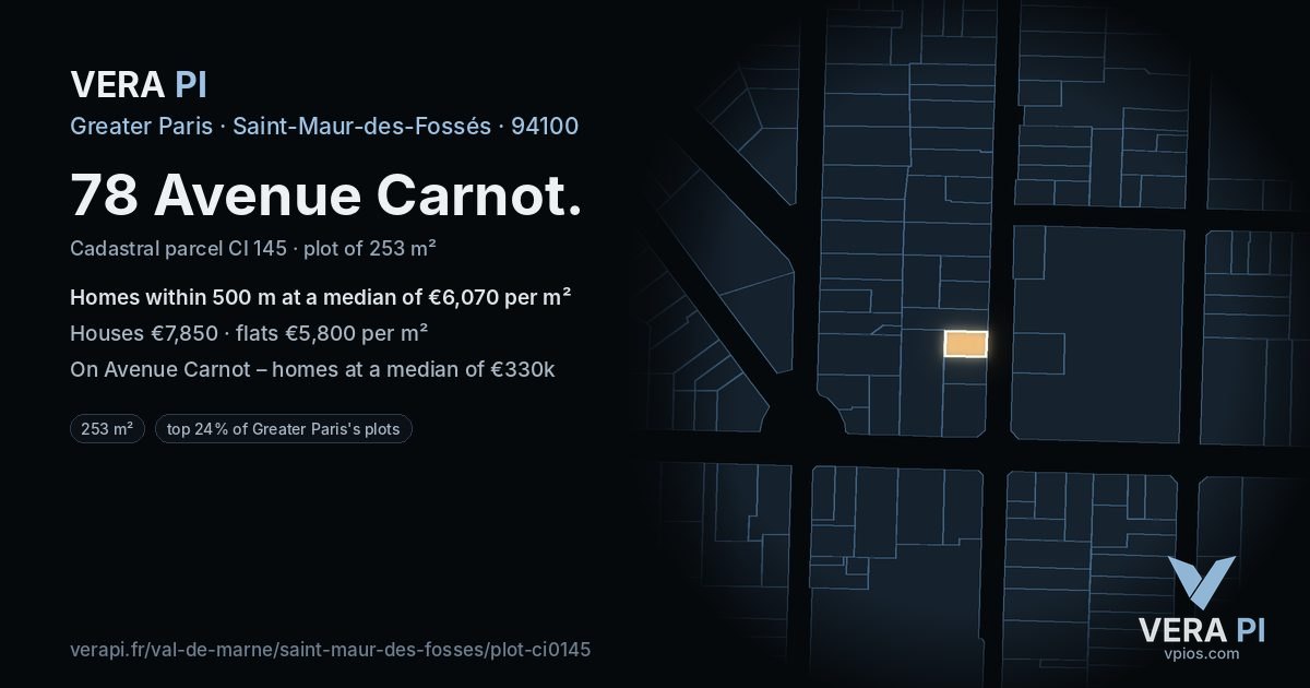 78 Avenue Carnot, Saint-Maur-des-Fossés at night – the plot lit, the parcels around coloured by the prices near them