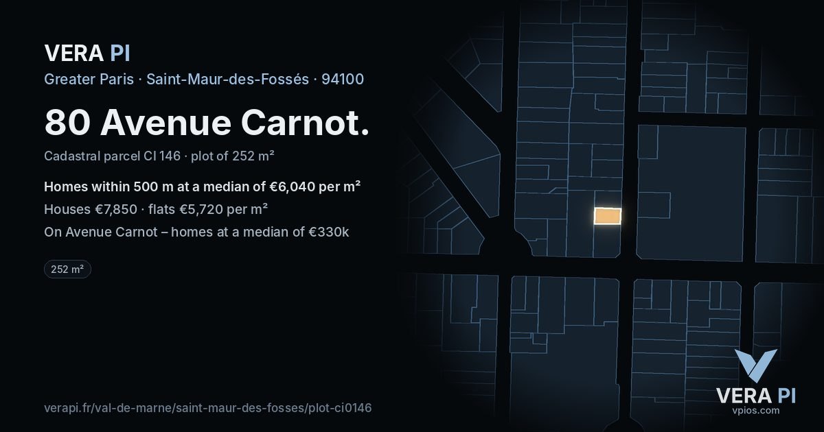 80 Avenue Carnot, Saint-Maur-des-Fossés at night – the plot lit, the parcels around coloured by the prices near them