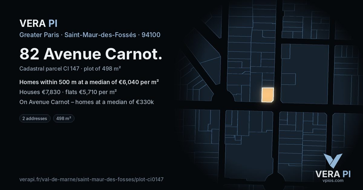82 Avenue Carnot, Saint-Maur-des-Fossés at night – the plot lit, the parcels around coloured by the prices near them