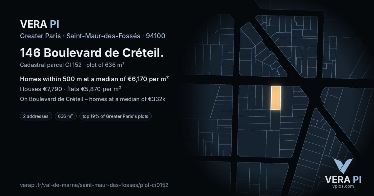 146 Boulevard de Créteil, Saint-Maur-des-Fossés at night – the plot lit, the parcels around coloured by the prices near them