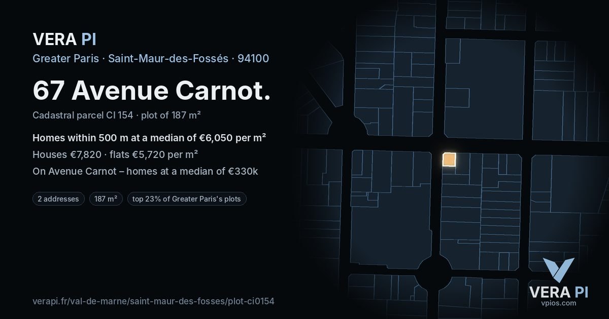 67 Avenue Carnot, Saint-Maur-des-Fossés at night – the plot lit, the parcels around coloured by the prices near them