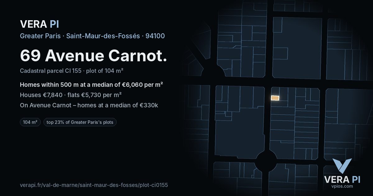 69 Avenue Carnot, Saint-Maur-des-Fossés at night – the plot lit, the parcels around coloured by the prices near them