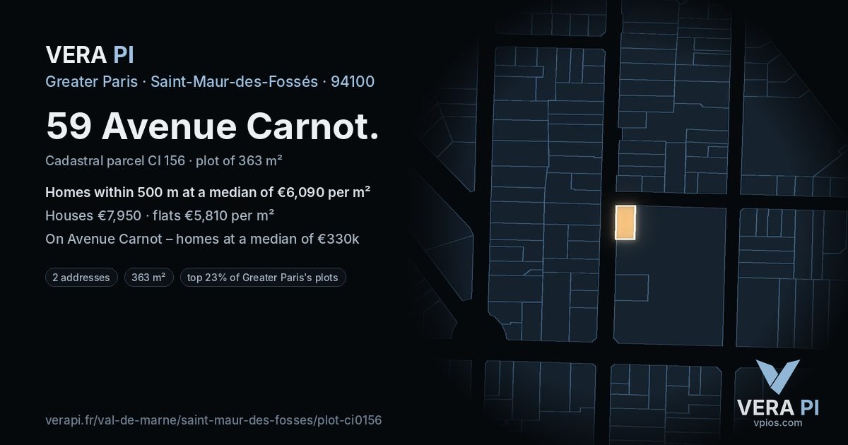 59 Avenue Carnot, Saint-Maur-des-Fossés at night – the plot lit, the parcels around coloured by the prices near them