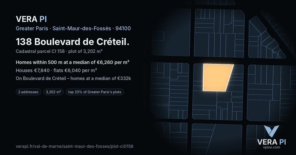 138 Boulevard de Créteil, Saint-Maur-des-Fossés at night – the plot lit, the parcels around coloured by the prices near them