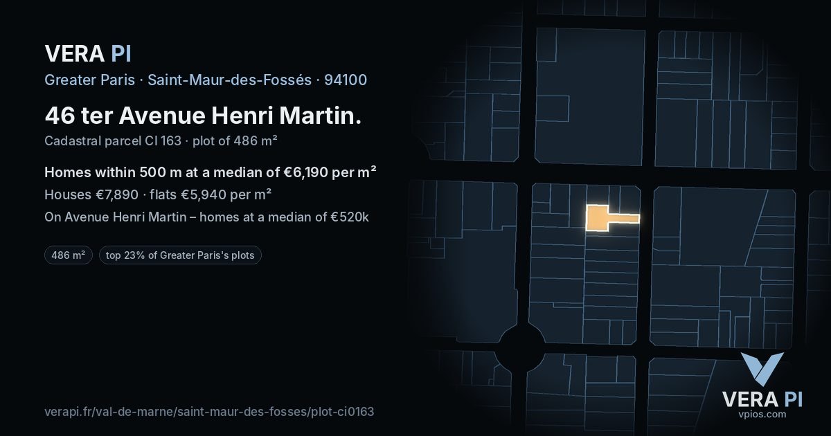46 ter Avenue Henri Martin, Saint-Maur-des-Fossés at night – the plot lit, the parcels around coloured by the prices near them