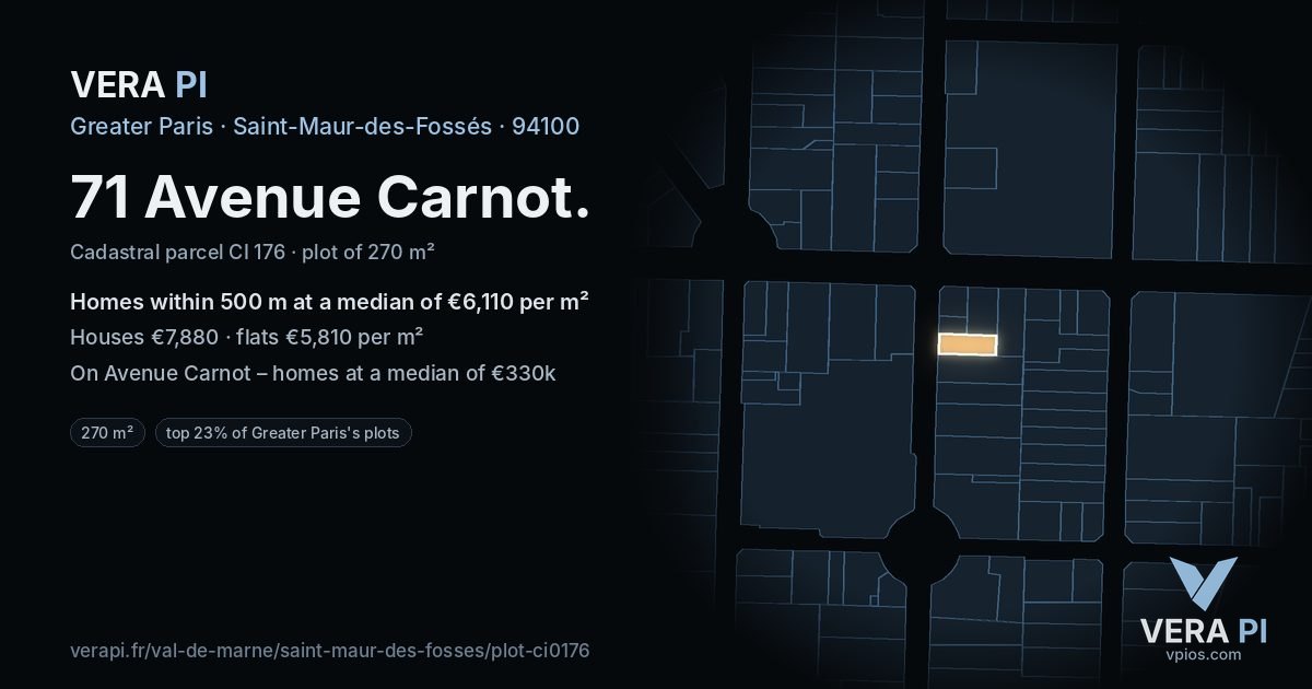 71 Avenue Carnot, Saint-Maur-des-Fossés at night – the plot lit, the parcels around coloured by the prices near them