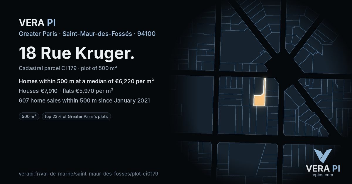 18 Rue Kruger, Saint-Maur-des-Fossés at night – the plot lit, the parcels around coloured by the prices near them