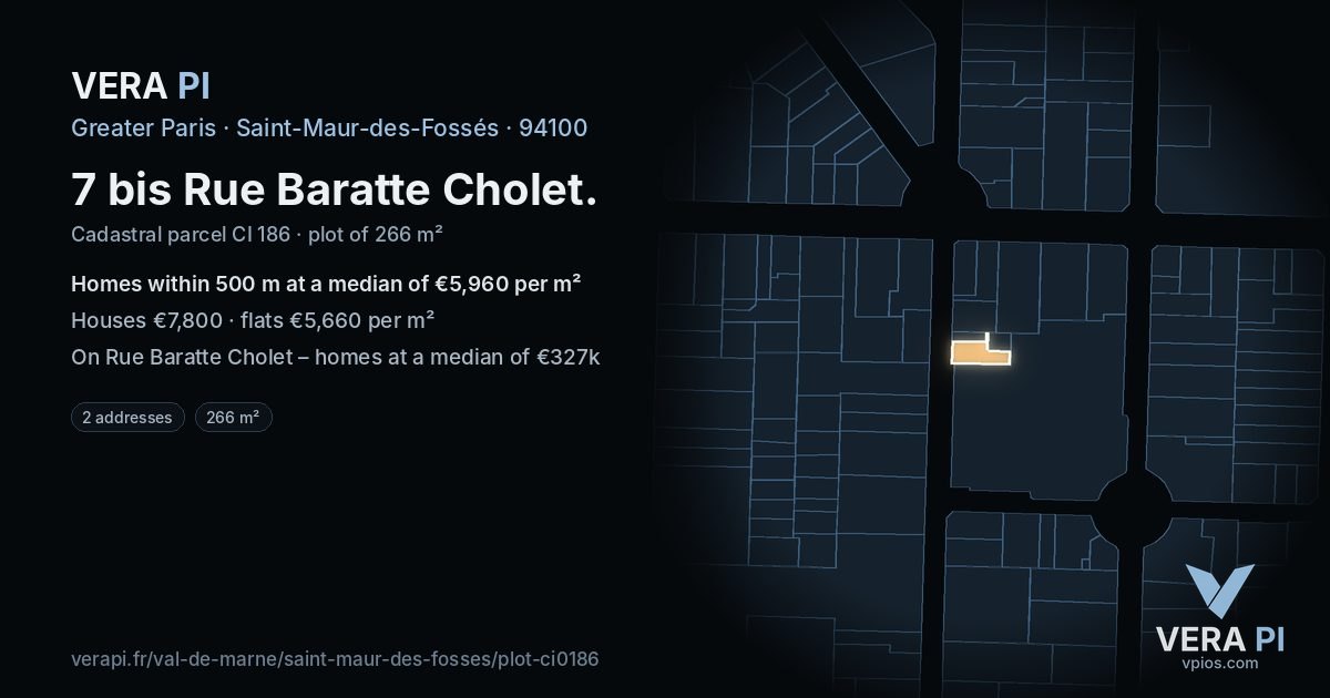 7 bis Rue Baratte Cholet, Saint-Maur-des-Fossés at night – the plot lit, the parcels around coloured by the prices near them