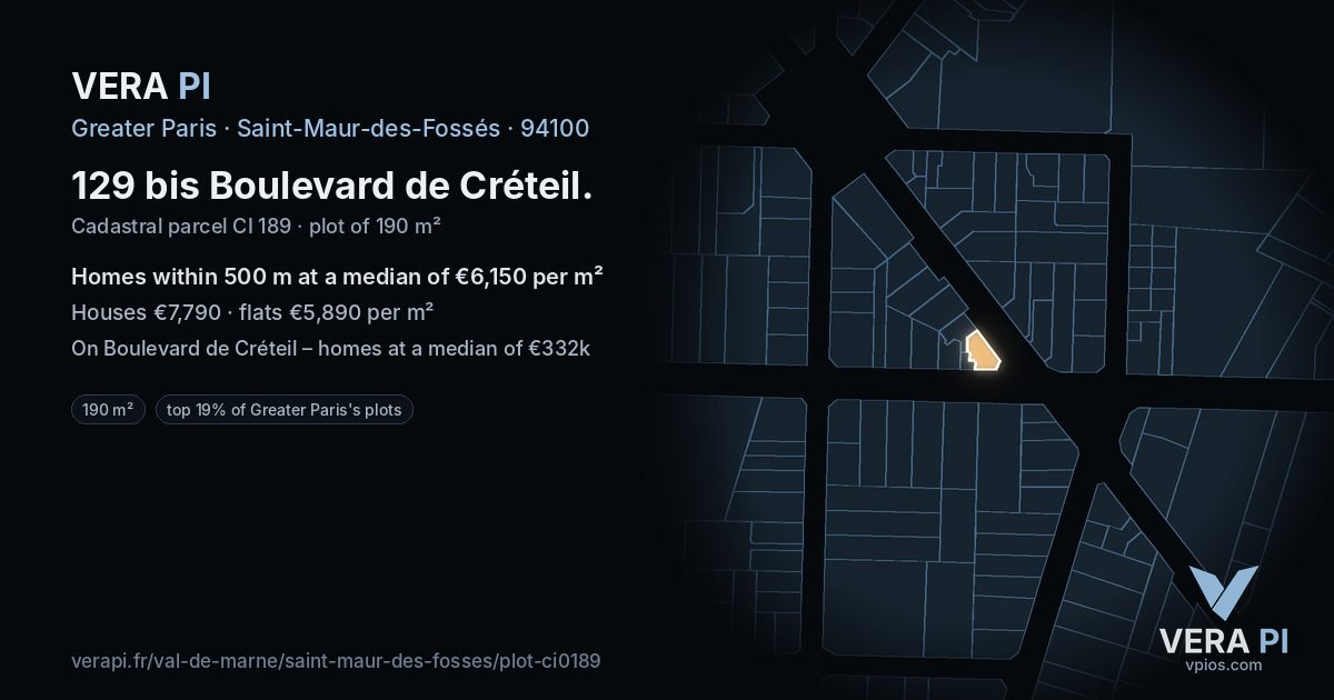 129 bis Boulevard de Créteil, Saint-Maur-des-Fossés at night – the plot lit, the parcels around coloured by the prices near them
