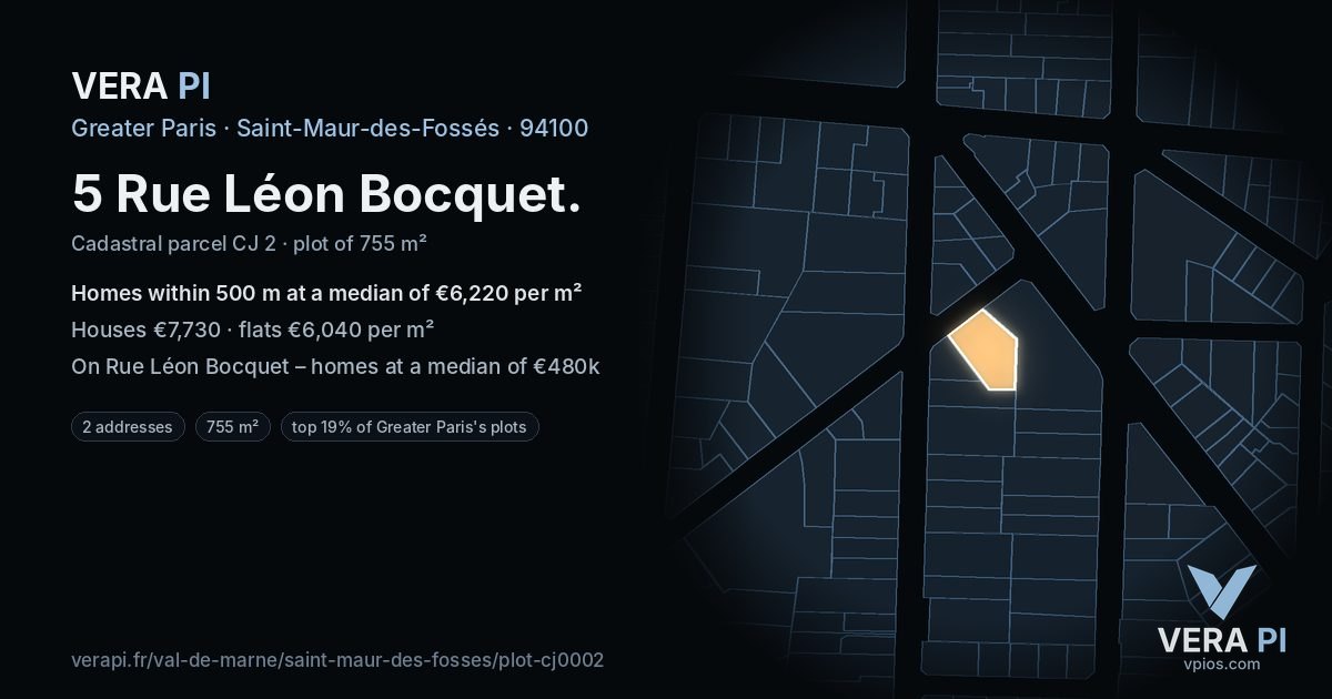 5 Rue Léon Bocquet, Saint-Maur-des-Fossés at night – the plot lit, the parcels around coloured by the prices near them
