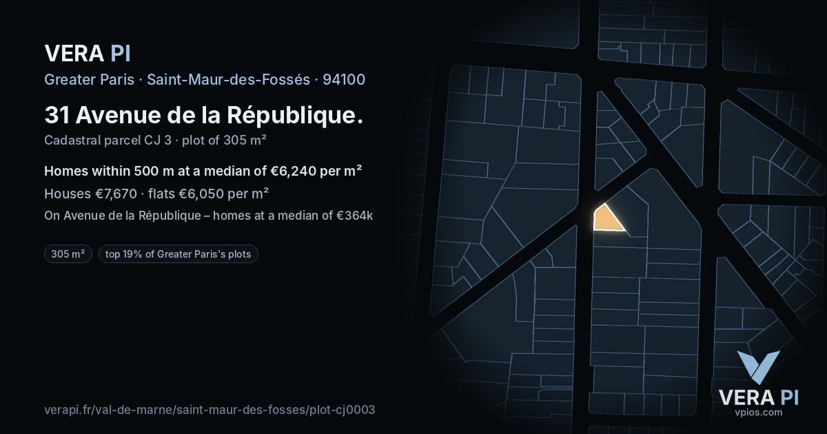 31 Avenue de la République, Saint-Maur-des-Fossés at night – the plot lit, the parcels around coloured by the prices near them