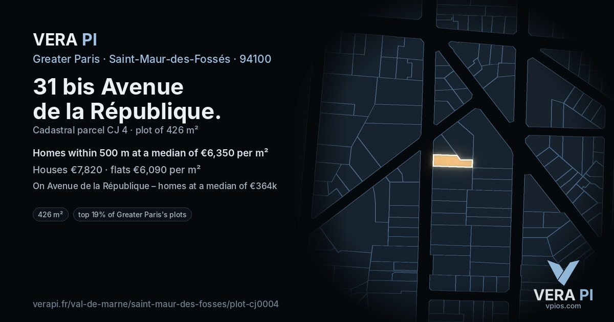 31 bis Avenue de la République, Saint-Maur-des-Fossés at night – the plot lit, the parcels around coloured by the prices near them