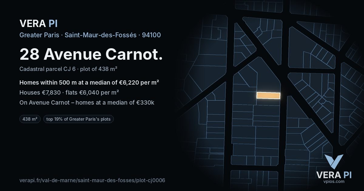 28 Avenue Carnot, Saint-Maur-des-Fossés at night – the plot lit, the parcels around coloured by the prices near them