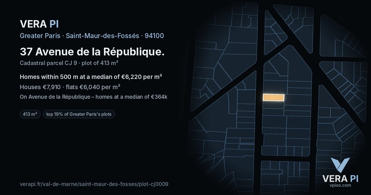 37 Avenue de la République, Saint-Maur-des-Fossés at night – the plot lit, the parcels around coloured by the prices near them