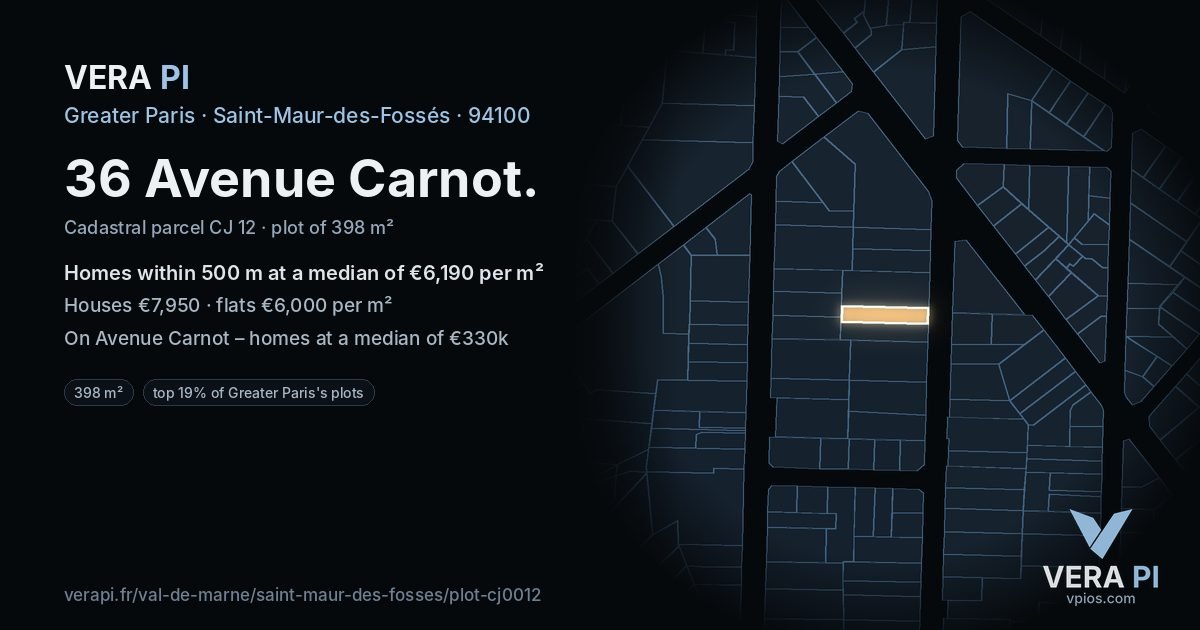 36 Avenue Carnot, Saint-Maur-des-Fossés at night – the plot lit, the parcels around coloured by the prices near them