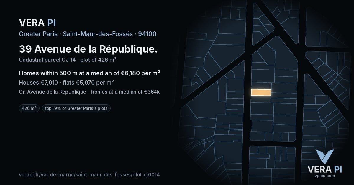 39 Avenue de la République, Saint-Maur-des-Fossés at night – the plot lit, the parcels around coloured by the prices near them