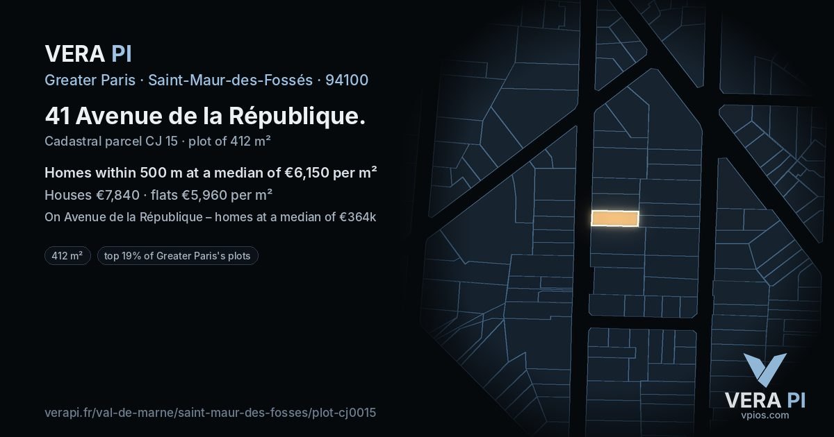 41 Avenue de la République, Saint-Maur-des-Fossés at night – the plot lit, the parcels around coloured by the prices near them