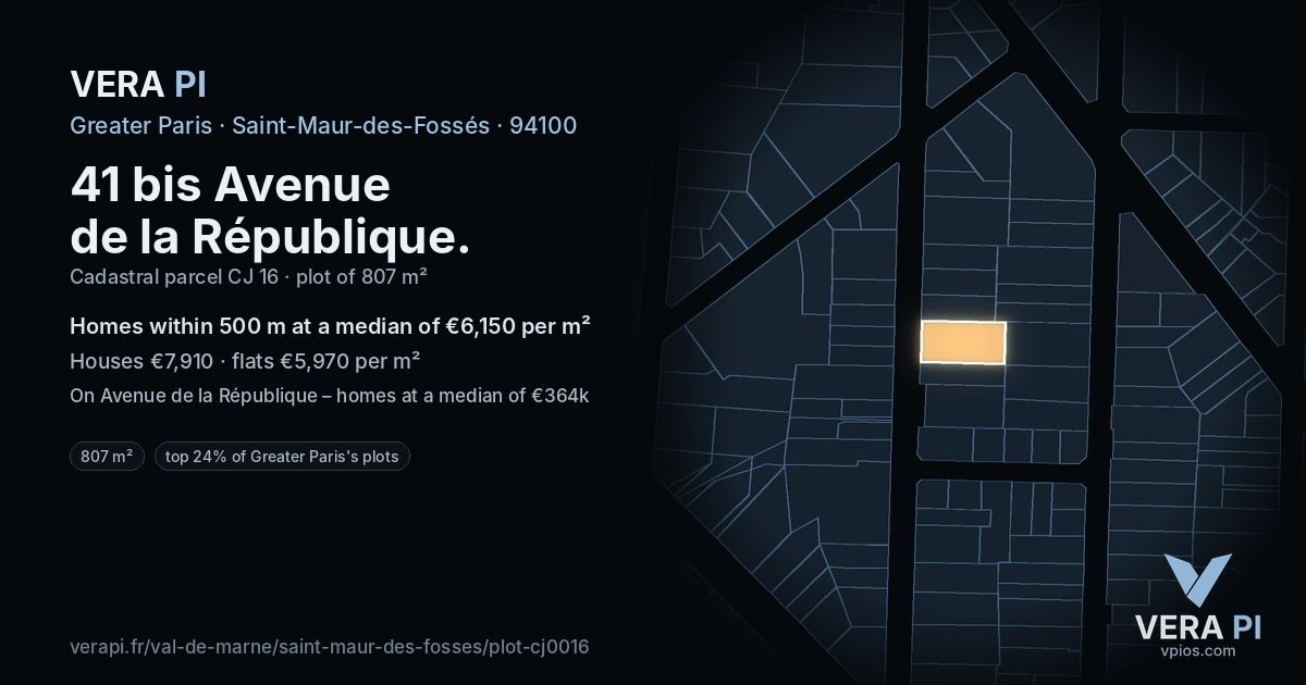 41 bis Avenue de la République, Saint-Maur-des-Fossés at night – the plot lit, the parcels around coloured by the prices near them