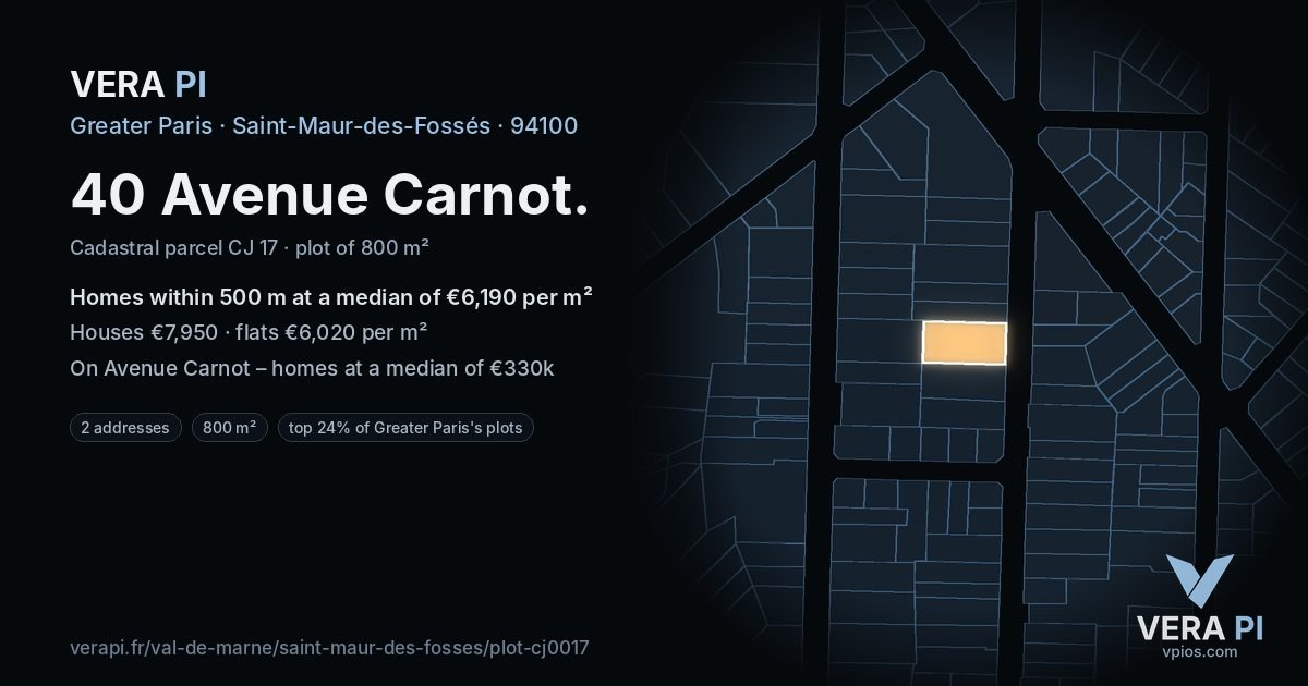 40 Avenue Carnot, Saint-Maur-des-Fossés at night – the plot lit, the parcels around coloured by the prices near them
