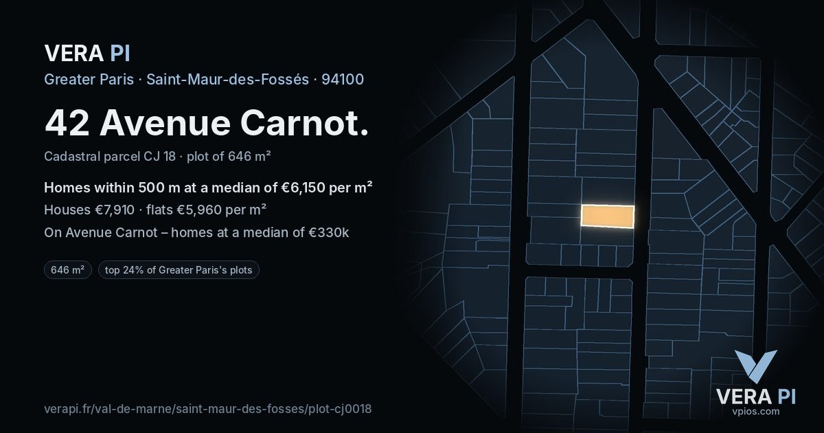 42 Avenue Carnot, Saint-Maur-des-Fossés at night – the plot lit, the parcels around coloured by the prices near them