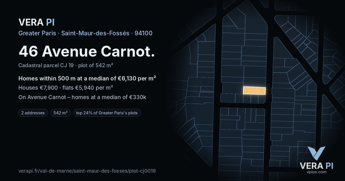 46 Avenue Carnot, Saint-Maur-des-Fossés at night – the plot lit, the parcels around coloured by the prices near them