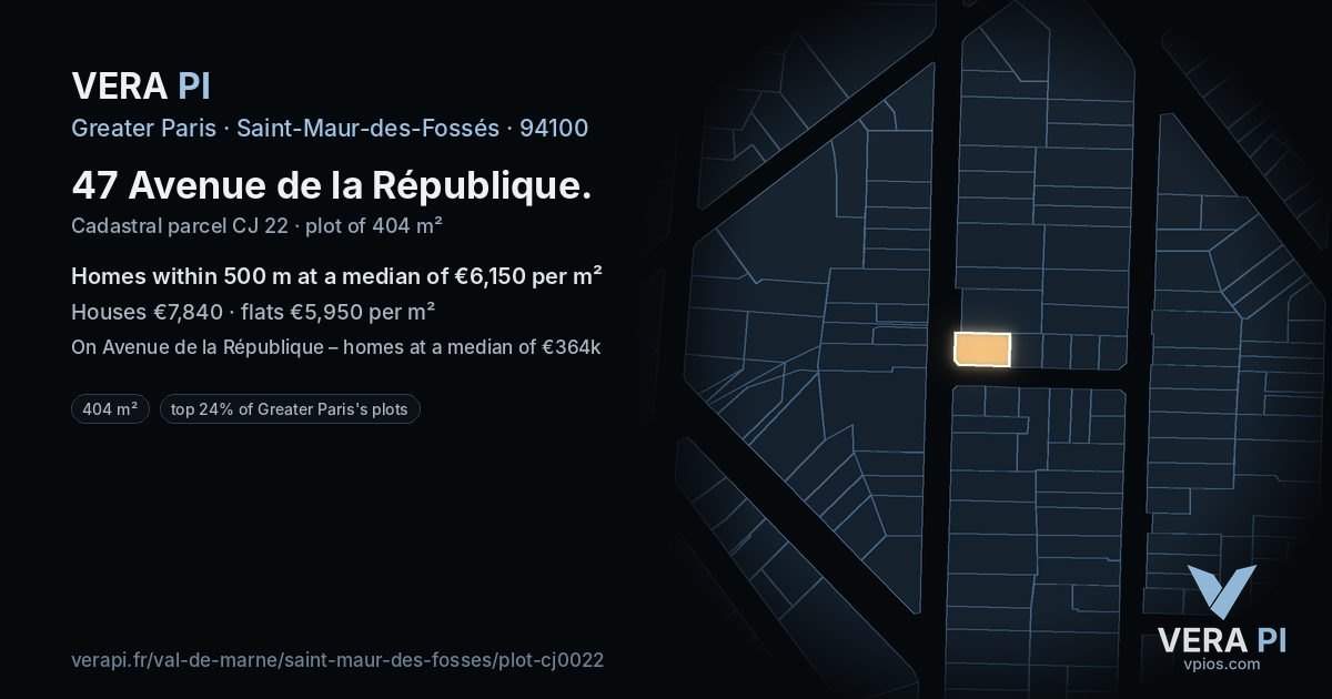 47 Avenue de la République, Saint-Maur-des-Fossés at night – the plot lit, the parcels around coloured by the prices near them