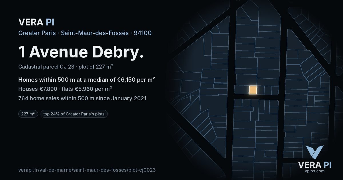 1 Avenue Debry, Saint-Maur-des-Fossés at night – the plot lit, the parcels around coloured by the prices near them