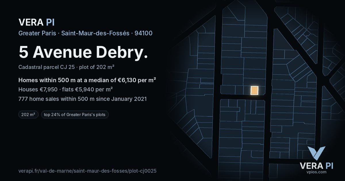 5 Avenue Debry, Saint-Maur-des-Fossés at night – the plot lit, the parcels around coloured by the prices near them
