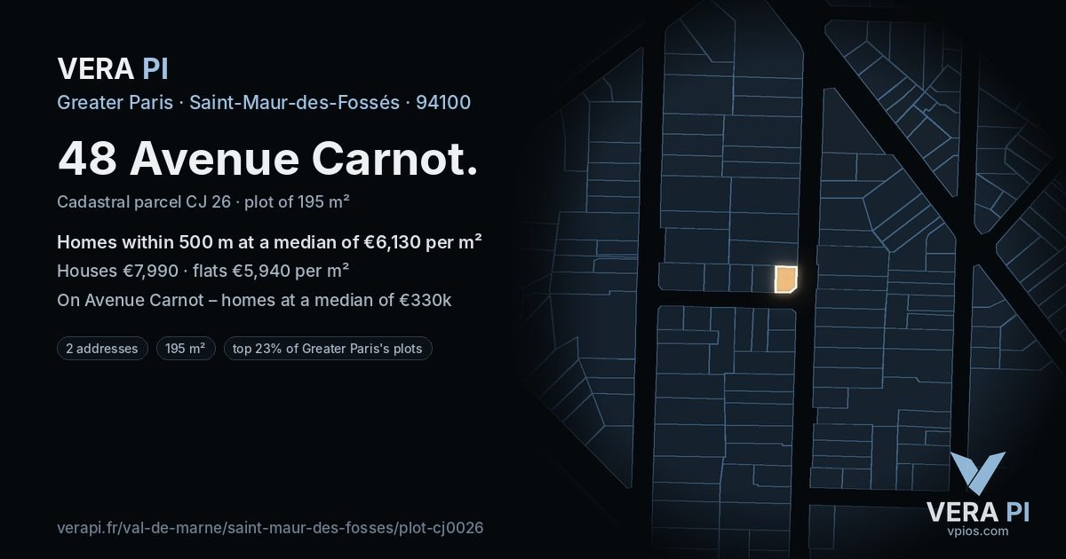 48 Avenue Carnot, Saint-Maur-des-Fossés at night – the plot lit, the parcels around coloured by the prices near them