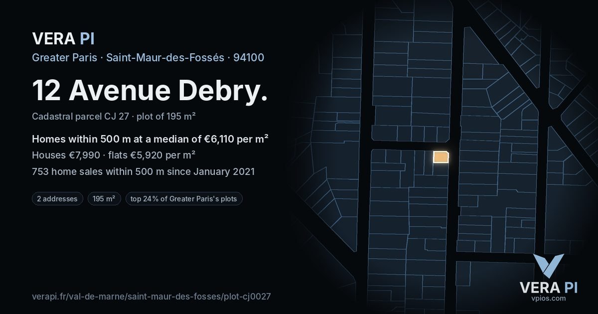 12 Avenue Debry, Saint-Maur-des-Fossés at night – the plot lit, the parcels around coloured by the prices near them