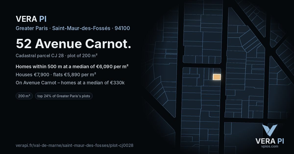 52 Avenue Carnot, Saint-Maur-des-Fossés at night – the plot lit, the parcels around coloured by the prices near them