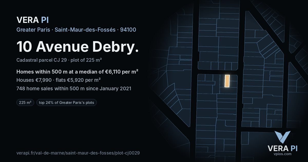 10 Avenue Debry, Saint-Maur-des-Fossés at night – the plot lit, the parcels around coloured by the prices near them