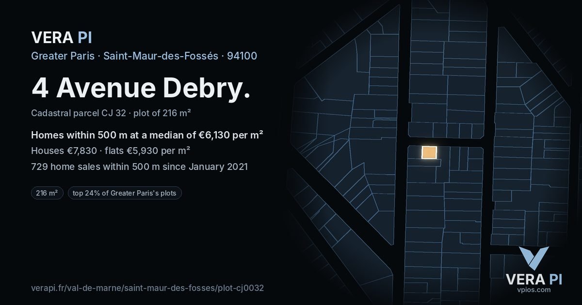 4 Avenue Debry, Saint-Maur-des-Fossés at night – the plot lit, the parcels around coloured by the prices near them