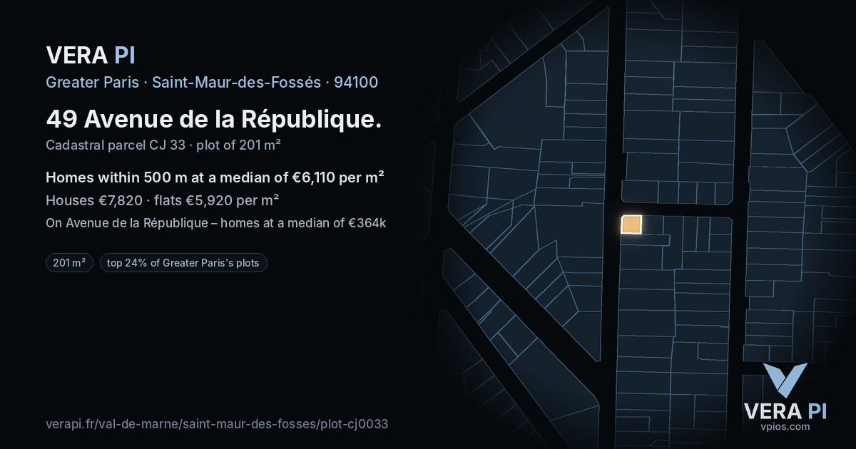 49 Avenue de la République, Saint-Maur-des-Fossés at night – the plot lit, the parcels around coloured by the prices near them