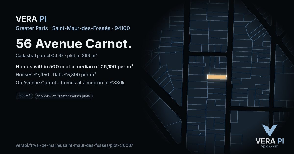 56 Avenue Carnot, Saint-Maur-des-Fossés at night – the plot lit, the parcels around coloured by the prices near them