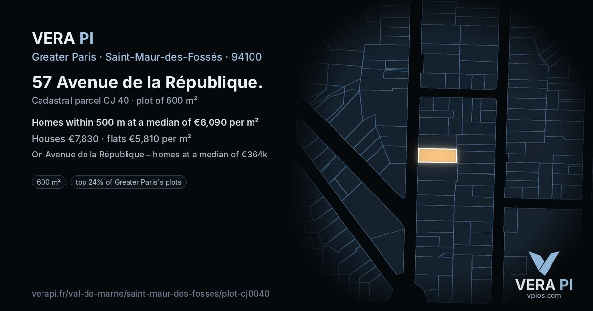 57 Avenue de la République, Saint-Maur-des-Fossés at night – the plot lit, the parcels around coloured by the prices near them