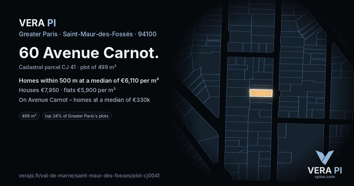 60 Avenue Carnot, Saint-Maur-des-Fossés at night – the plot lit, the parcels around coloured by the prices near them