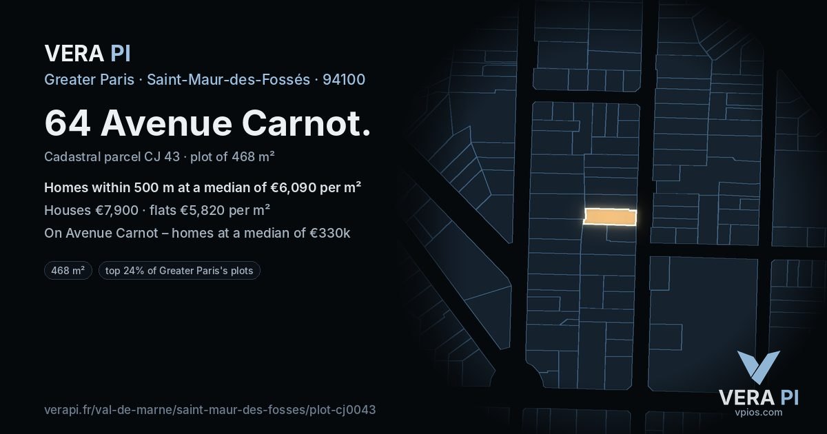 64 Avenue Carnot, Saint-Maur-des-Fossés at night – the plot lit, the parcels around coloured by the prices near them