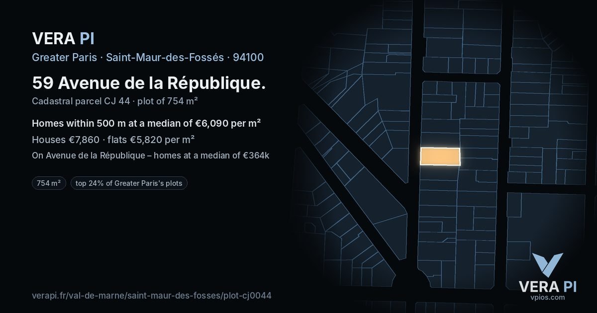 59 Avenue de la République, Saint-Maur-des-Fossés at night – the plot lit, the parcels around coloured by the prices near them