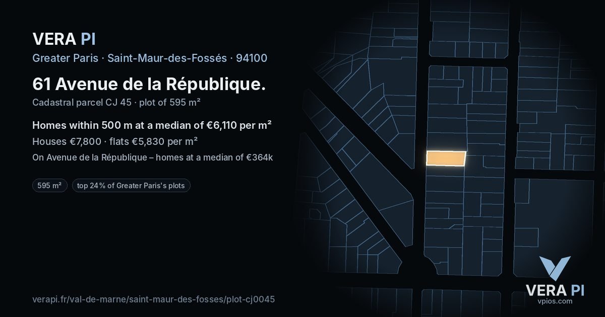 61 Avenue de la République, Saint-Maur-des-Fossés at night – the plot lit, the parcels around coloured by the prices near them