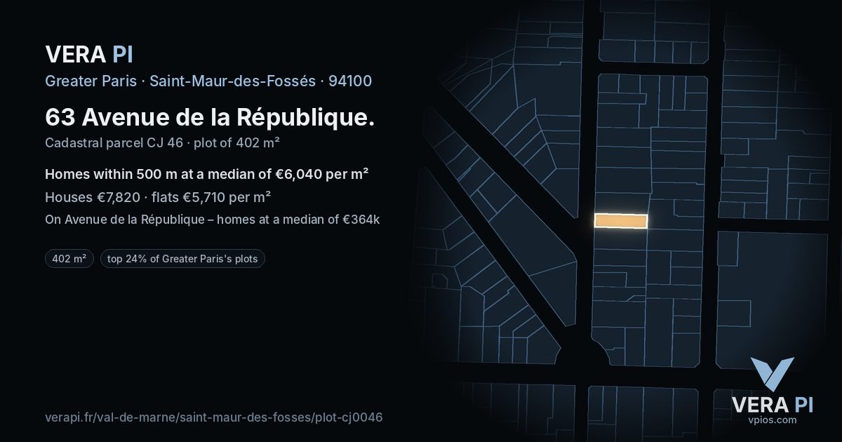63 Avenue de la République, Saint-Maur-des-Fossés at night – the plot lit, the parcels around coloured by the prices near them
