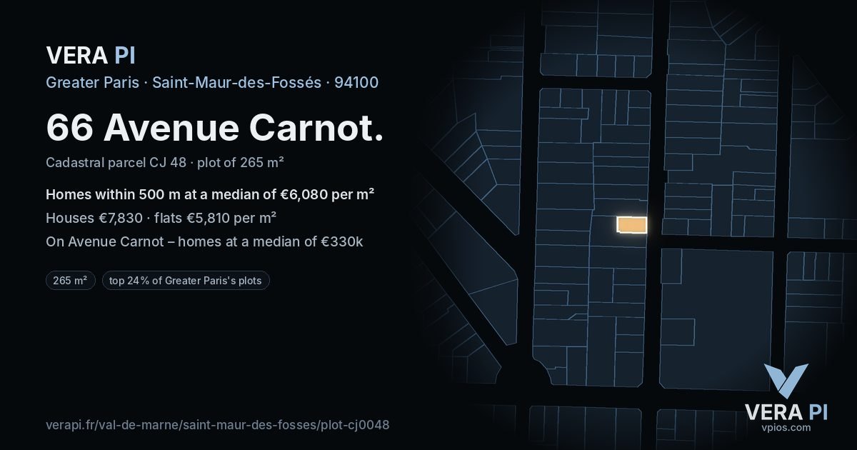66 Avenue Carnot, Saint-Maur-des-Fossés at night – the plot lit, the parcels around coloured by the prices near them