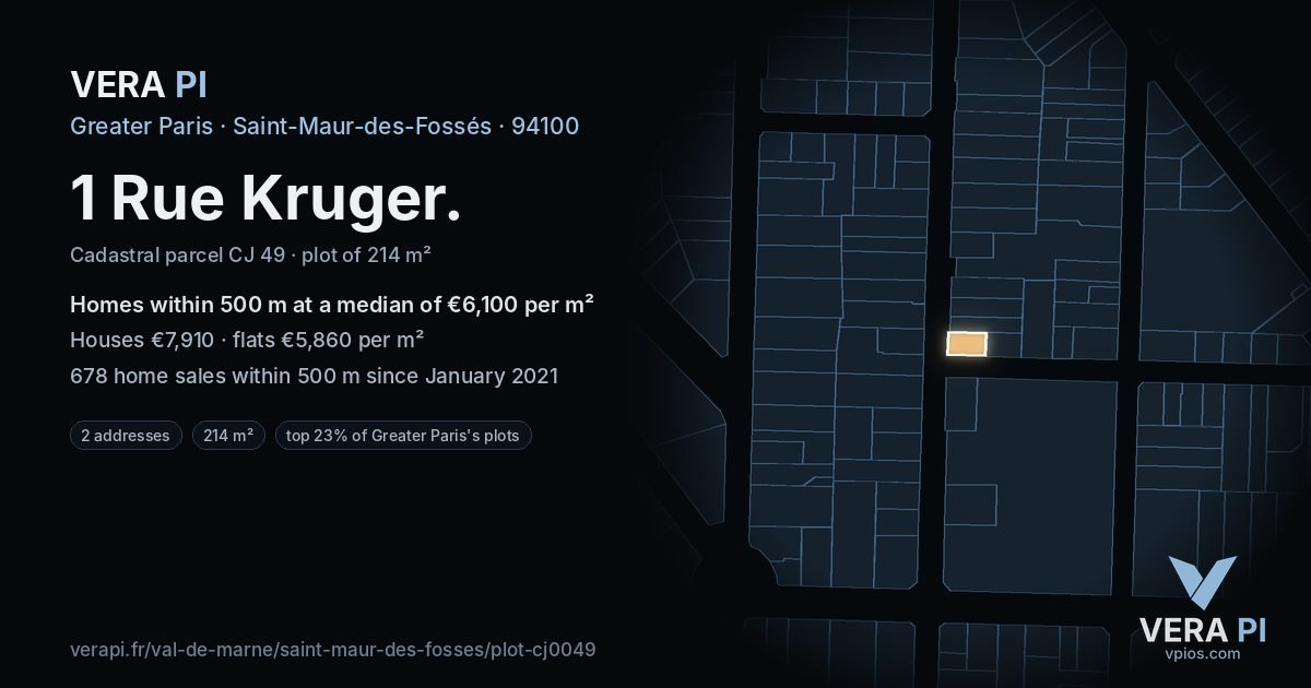 1 Rue Kruger, Saint-Maur-des-Fossés at night – the plot lit, the parcels around coloured by the prices near them