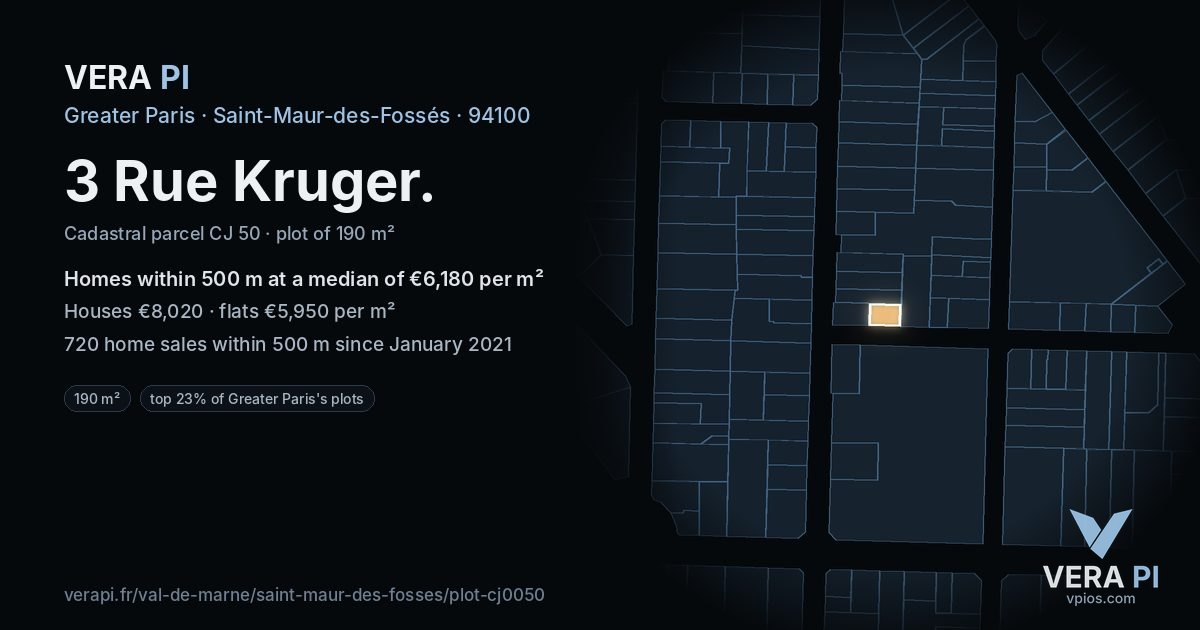 3 Rue Kruger, Saint-Maur-des-Fossés at night – the plot lit, the parcels around coloured by the prices near them