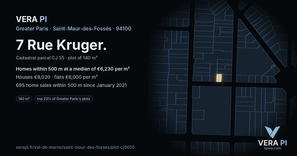 7 Rue Kruger, Saint-Maur-des-Fossés at night – the plot lit, the parcels around coloured by the prices near them